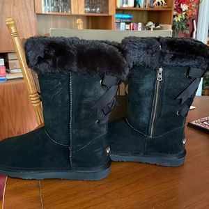 Lamo Black Winter & Rain Boots with Ribbon Bows Fur Trim Sz 8